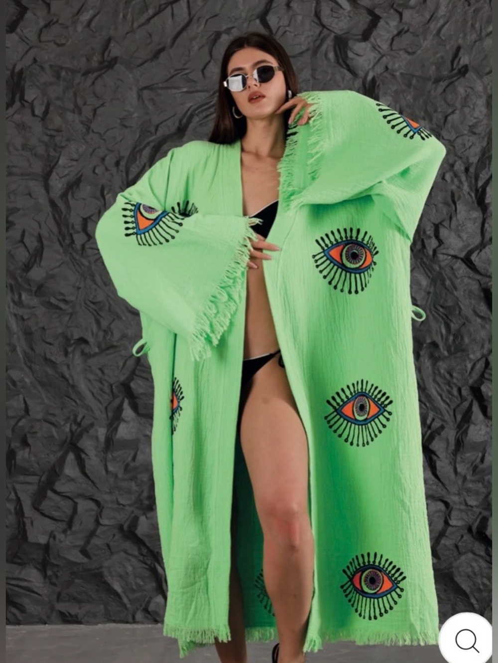 NWOT - SUNSET EYE ROBE/KIMONO Pink Embroidered Eye Robe with Belt Size M - Picture 3 of 7